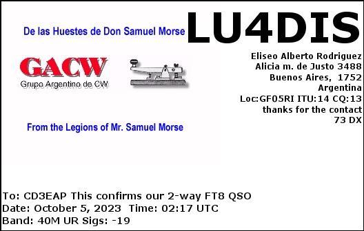 Imagen de tarjeta QSL de LU4DIS