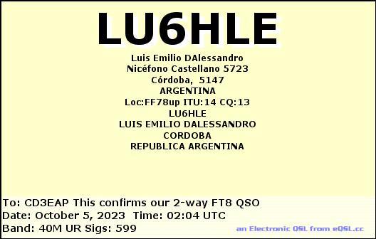 Imagen de tarjeta QSL de LU6HLE