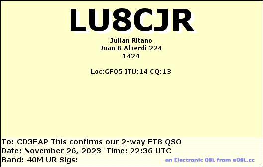 Imagen de tarjeta QSL de LU8CJR
