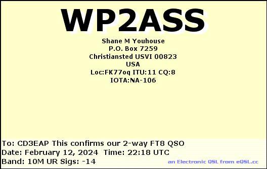 Imagen de tarjeta QSL de WP2ASS
